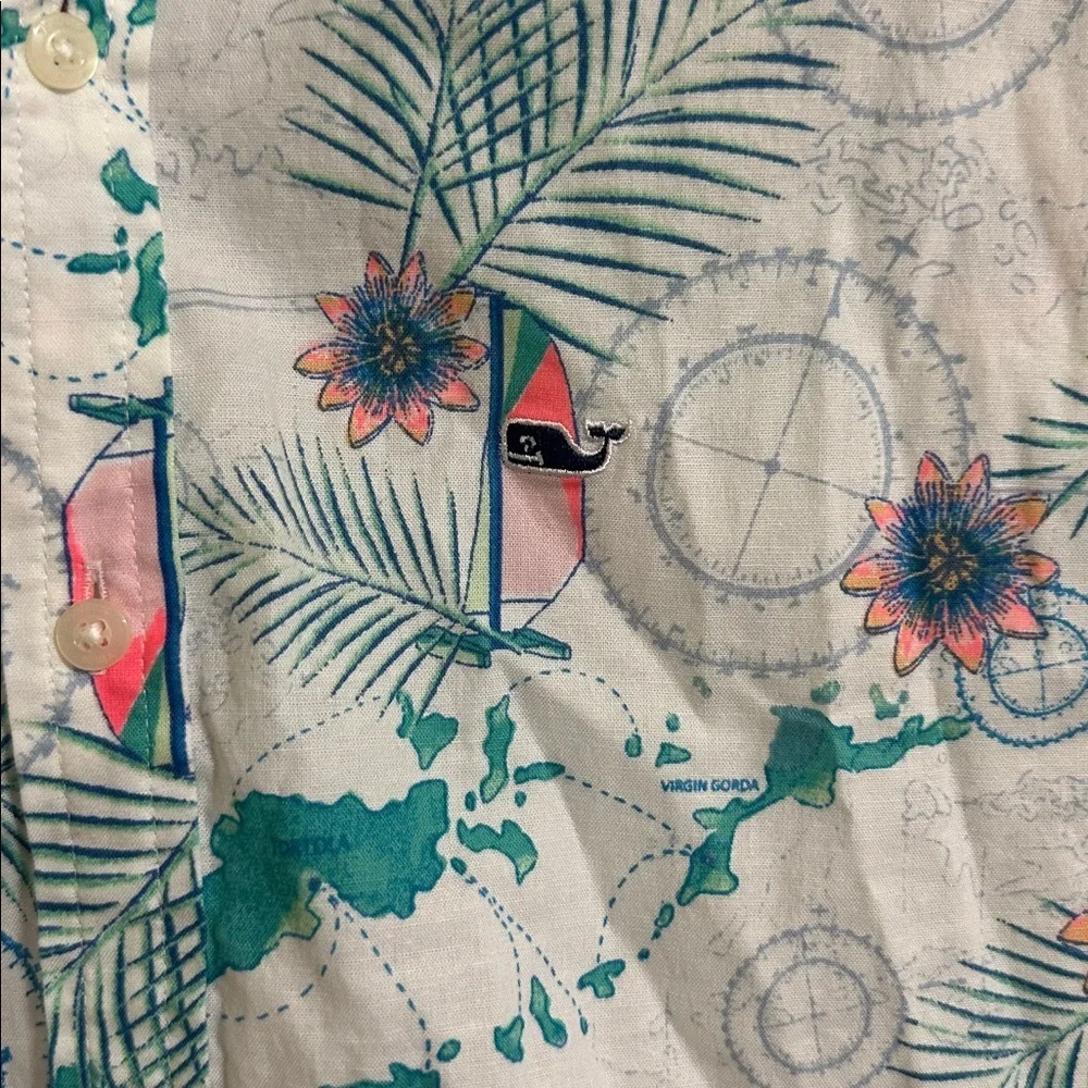 EUC Vineyard Vines Travel Navigator Nautical Short Sleeve Button‎ Down Shirt 16